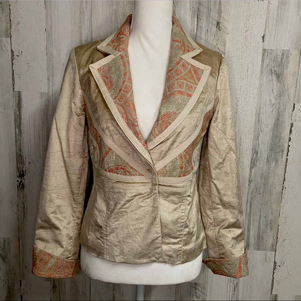 True Meaning Gold Velvet Pattern Blazer SZ. 4